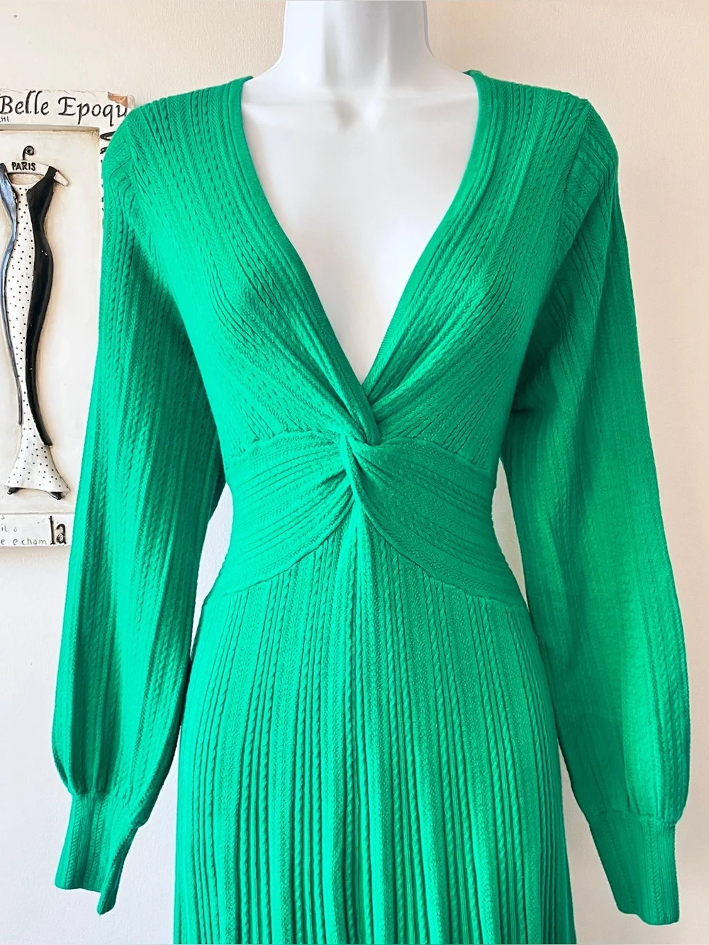 Boden Green V-Neck Twist Knit Midi Dress Size 10 - Picture 4 of 10